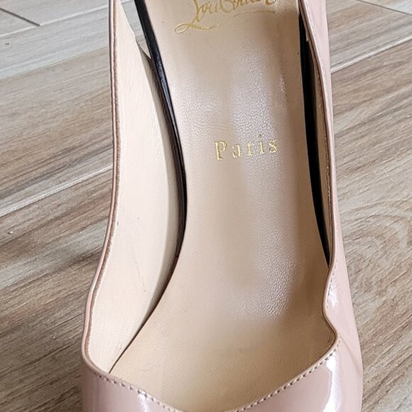 Christian Louboutin Nude/White/Black Patent Leather Lady Peep Slingback 150mm - Picture 7 of 15